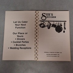 Sue&rsquo;s Kitchen Cookbook Jonesboro Arkansas Restaurant 1989 Edition 76 Pages