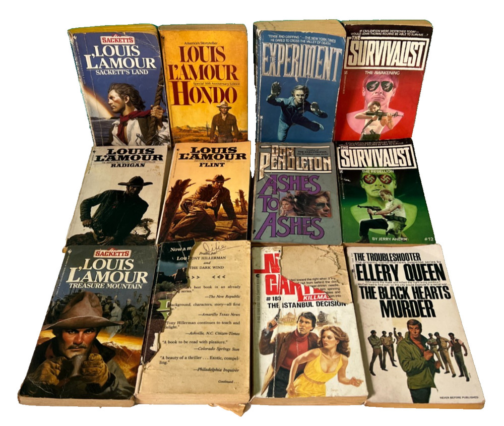 Action Lot of 12 Books Survivalist Louis Lamour Thriller Mystery Western 80&rsquo;s