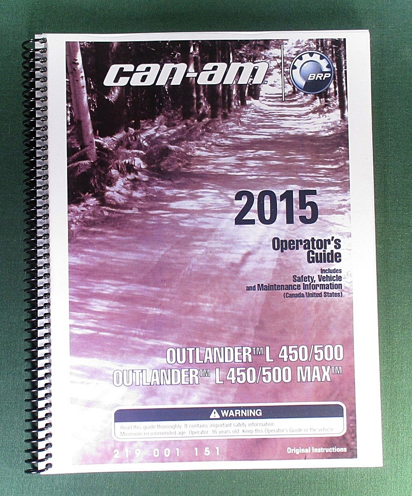 2015 Can-Am Outlander L 500 Owner&rsquo;s Manual: 180 pages & protective Covers!