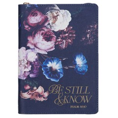 Navy Blue Vegan Leather Zipped Journal, Inspirational Women’s Notebook Be Still
