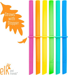 Adult & Kid&rsquo;s Reusable Silicone Straws with Stopper for 8oz & 10oz Mason Jars or