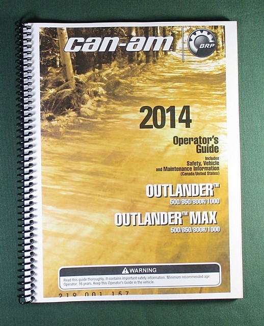 2014 Can-Am Outlander 800R Owner&rsquo;s Manual: 180 Pages & Protective Covers