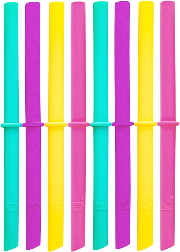 Adult & Kid&rsquo;s Reusable Silicone Straws with Stopper for 8oz & 10oz Mason Jars or