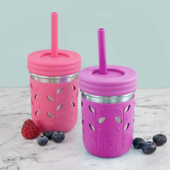 Adult & Kid&rsquo;s Reusable Silicone Straws with Stopper for 8oz & 10oz Mason Jars or
