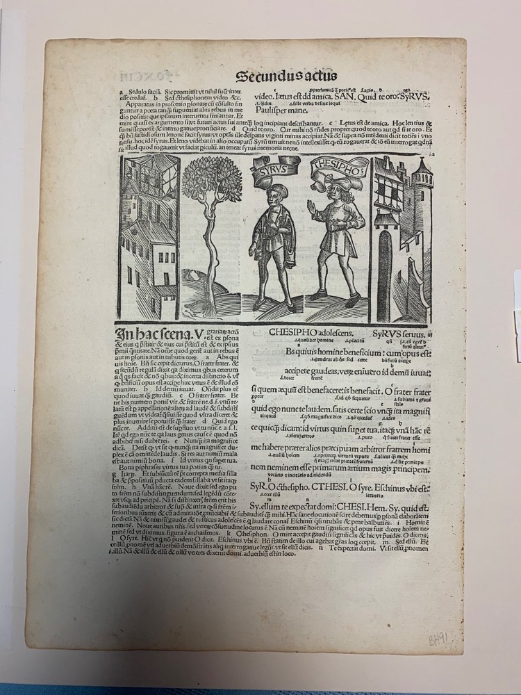 1496 Incunabula Terence Woodcut Theatre Movable Blocks Syrus Thesipho Leaf
