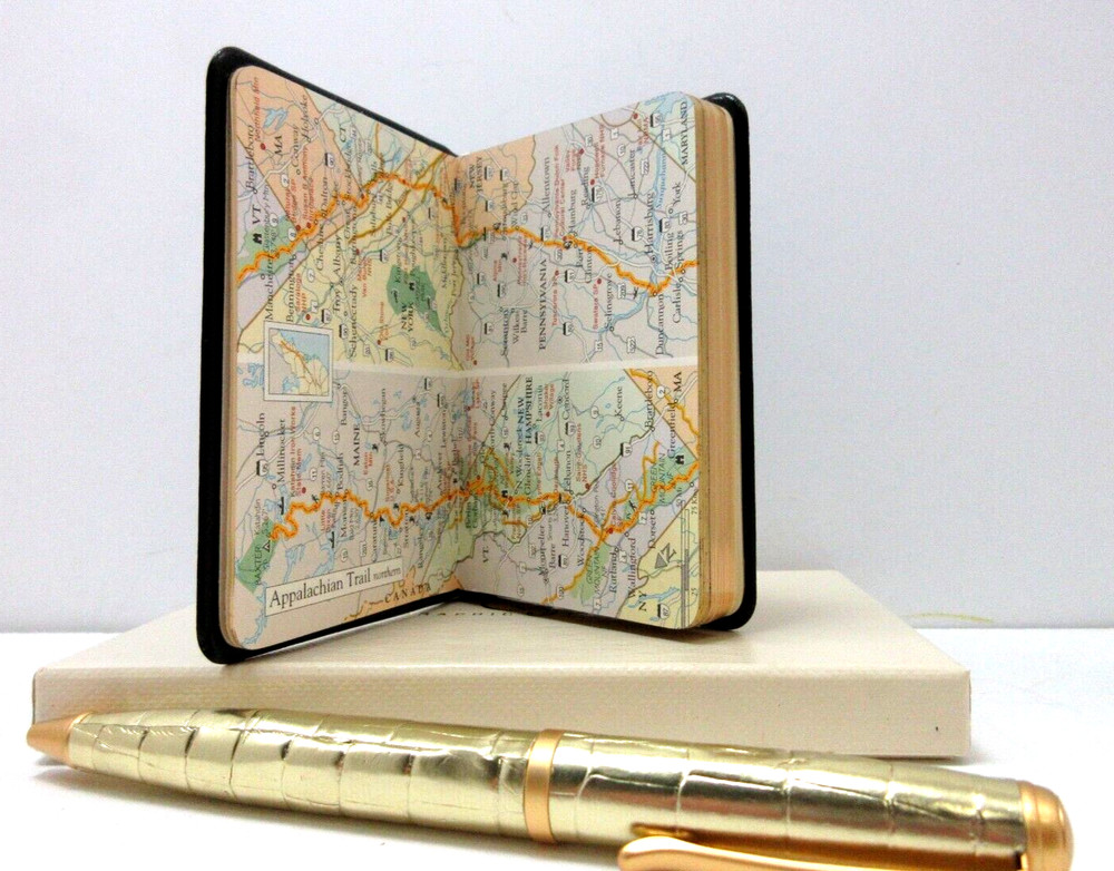 APPALACHIAN TRAIL 3×4&Prime; MINI Guide Leather Cover Notes w Maps Info 160 Pgs Black